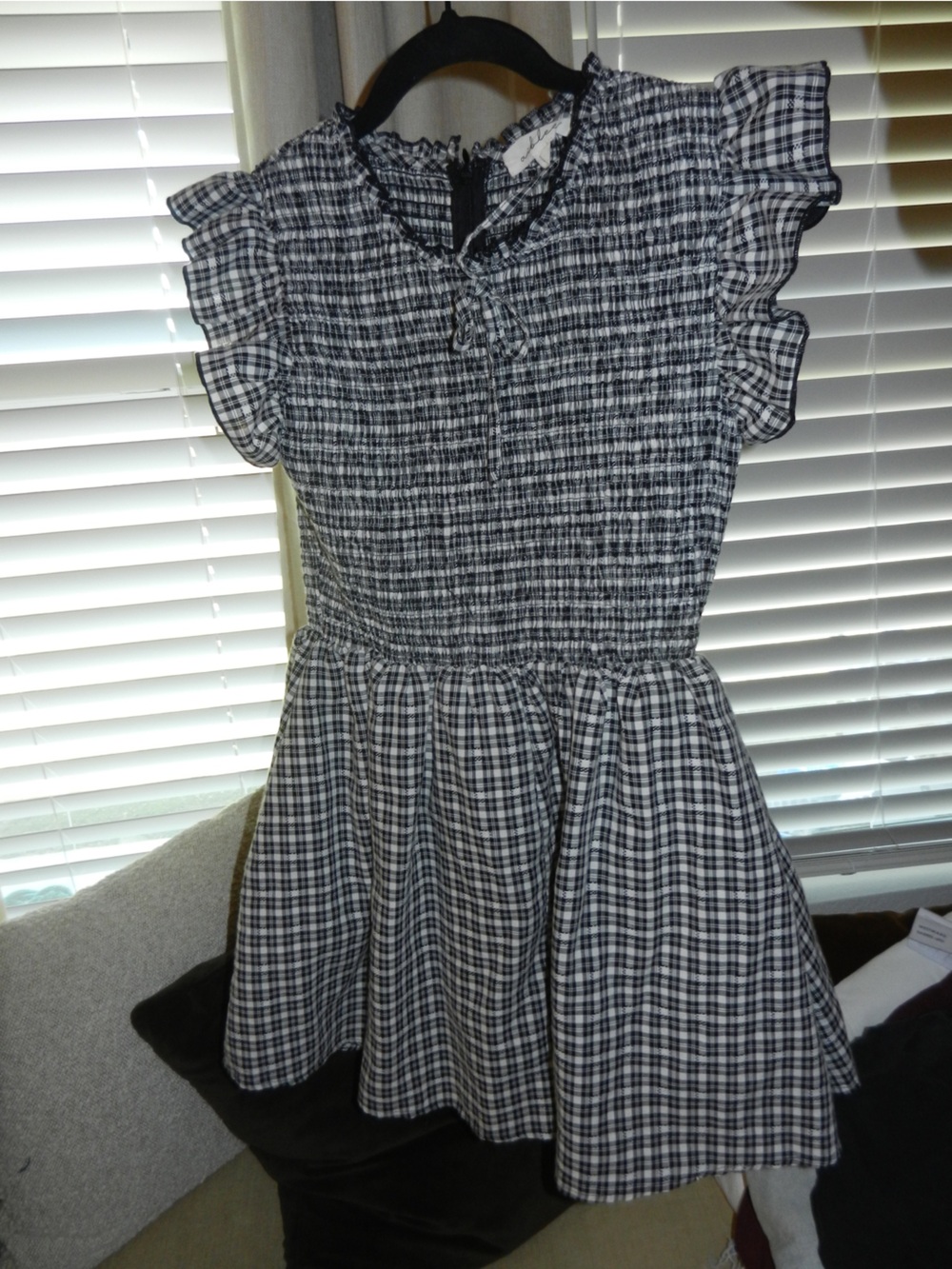 Aiblee Black and White Gingham Ruffled Romper